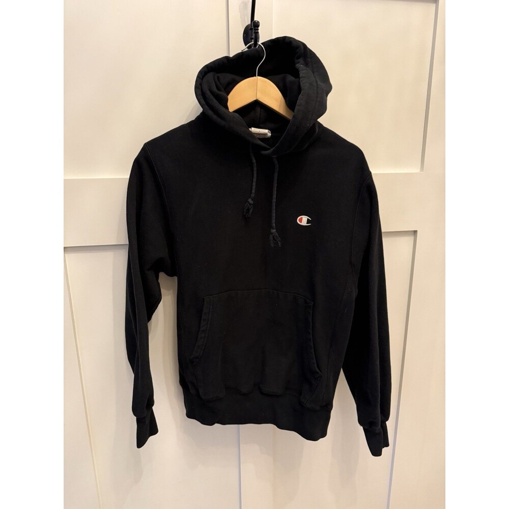 Men’s Champion Black Reverse Weave Hoodie Sweatshirt C Logo Size Small